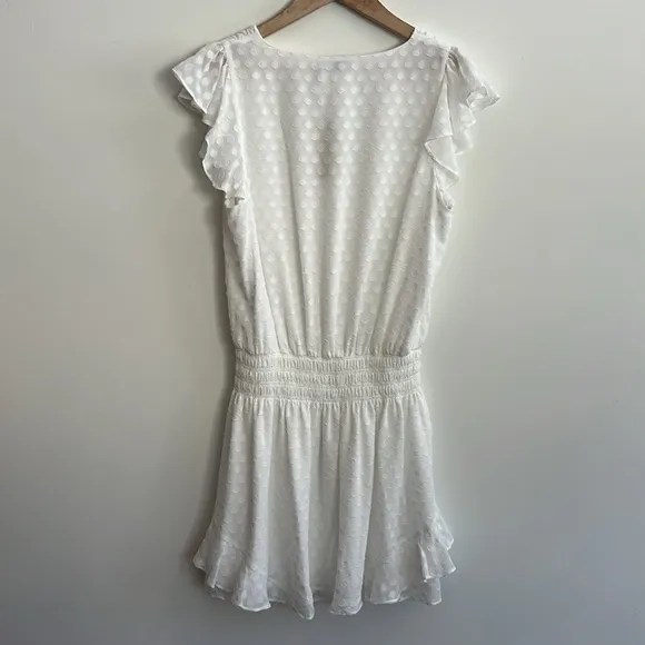 NWT Ramy Brook Simona Clip‎ Dot Mini Blouson White Dress Size Large