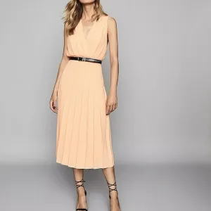 NWT REISS | Mariona Pleated Dress in Peach