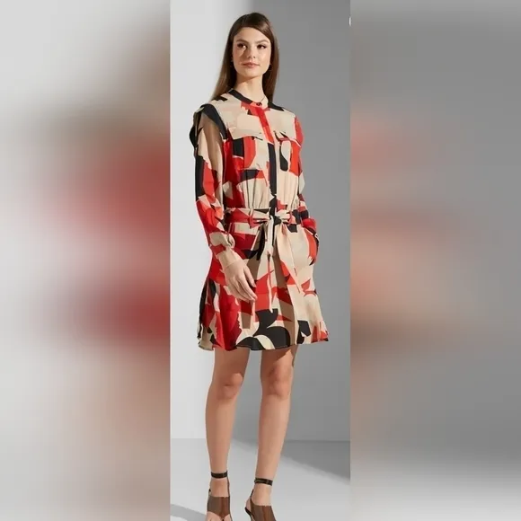 NWT REISS Theo-Linear Floral Shirt Dress Size 6