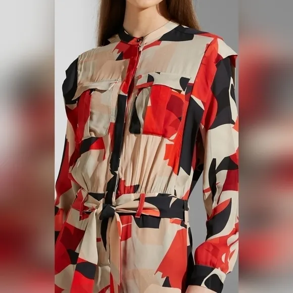 NWT REISS Theo-Linear Floral Shirt Dress Size 6