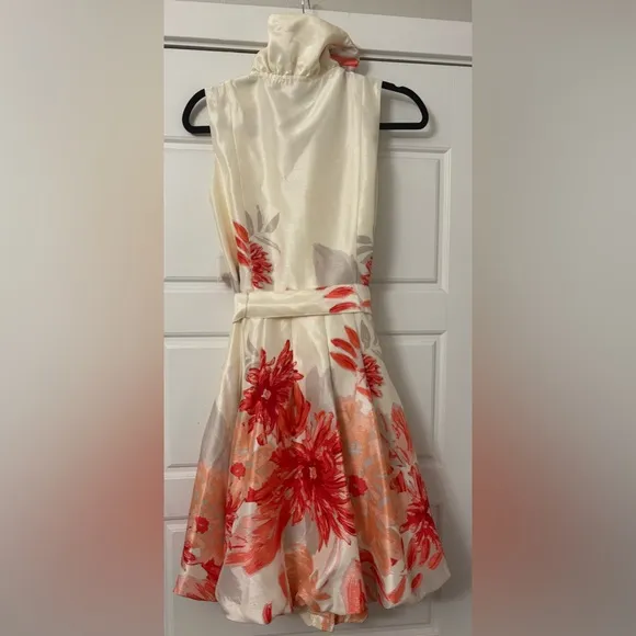 NWT Samuel Dong Cream Coral Ruffle Bubble Sleeveless Dress (XS) Small Medium 6 8