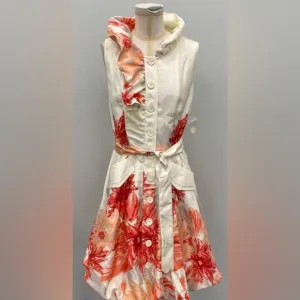 NWT Samuel Dong Cream Coral Ruffle Bubble Sleeveless Dress (XS) Small Medium 6 8