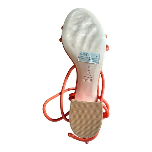 NWT! Schutz Binky Orange‎ Leather Strappy Sandals Block Heel Ankle Tie Party 9
