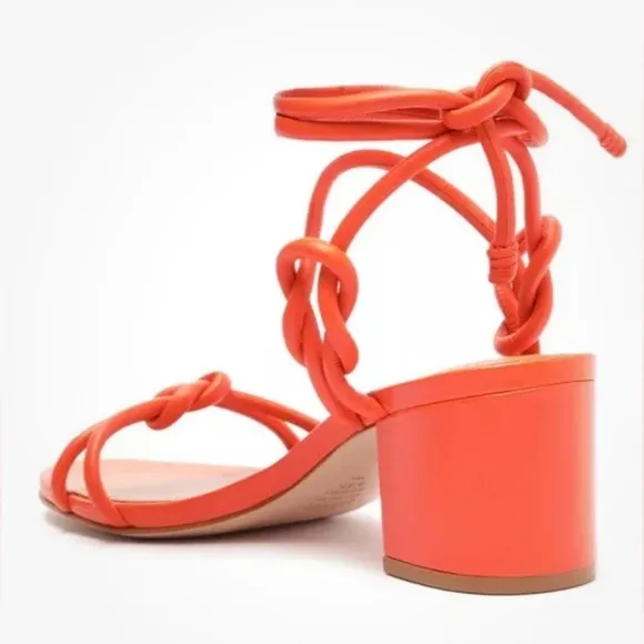 NWT! Schutz Binky Orange‎ Leather Strappy Sandals Block Heel Ankle Tie Party 9