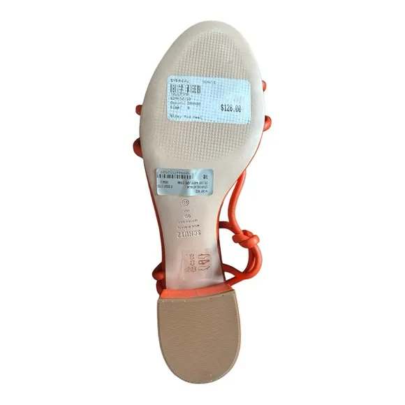 NWT! Schutz Binky Orange‎ Leather Strappy Sandals Block Heel Ankle Tie Party 9