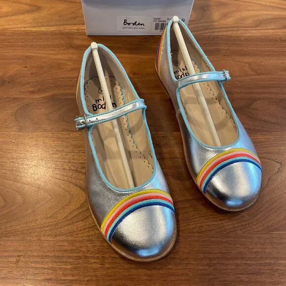 NWT Size 36 Mini Boden Mary Janes Silver Rainbow