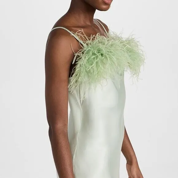 NWT Sleeper Boheme Mini Slip Dress with Feathers in Mint