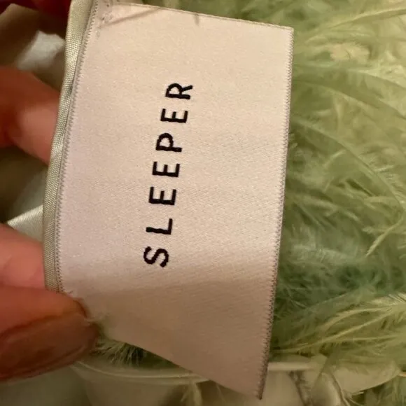 NWT Sleeper Boheme Mini Slip Dress with Feathers in Mint
