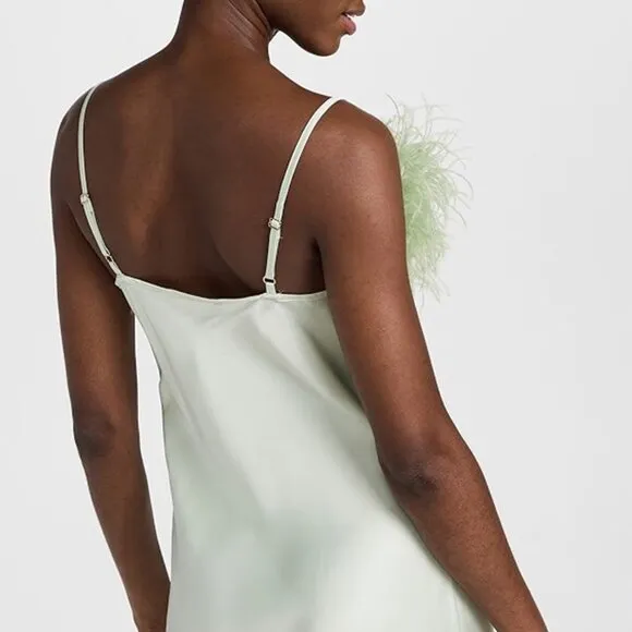 NWT Sleeper Boheme Mini Slip Dress with Feathers in Mint