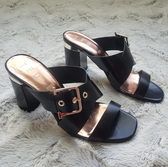 NWT Ted Baker London Black &quot;Peataa&quot; Open Toe Mule Heel Sandals, EU 40 (US 9.5)