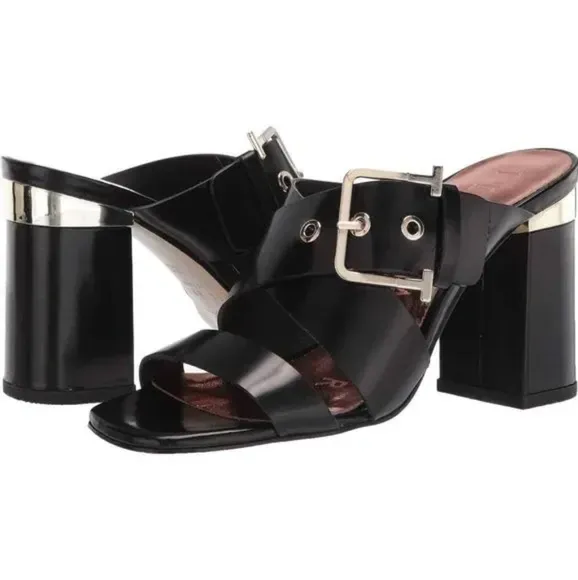 NWT Ted Baker London Black &quot;Peataa&quot; Open Toe Mule Heel Sandals, EU 40 (US 9.5)