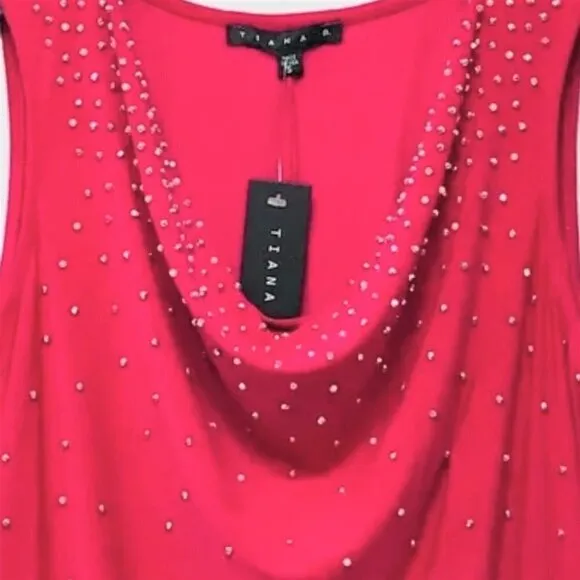 NWT Tiana B Beaded Bead Embellished Draped Cowl Neck Party Mini Dress
