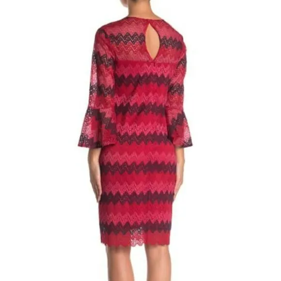 NWT TRINA TRINA TURK Lovey Bell Sleeves Chevron Print Party Mini Dress