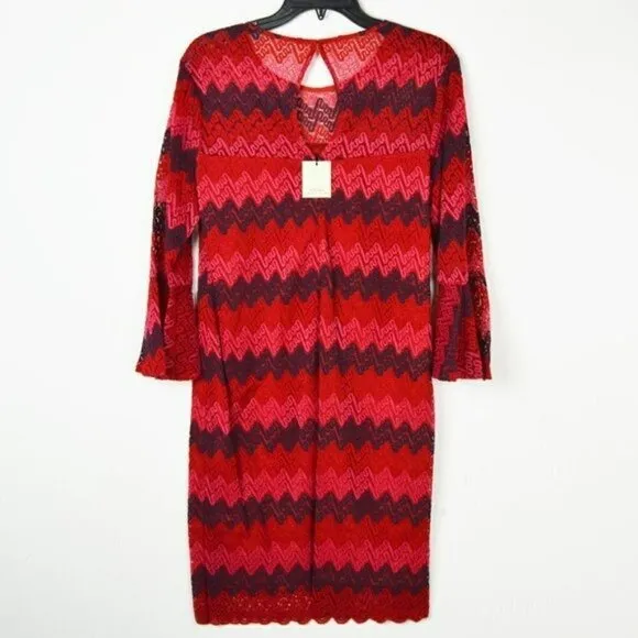 NWT TRINA TRINA TURK Lovey Bell Sleeves Chevron Print Party Mini Dress