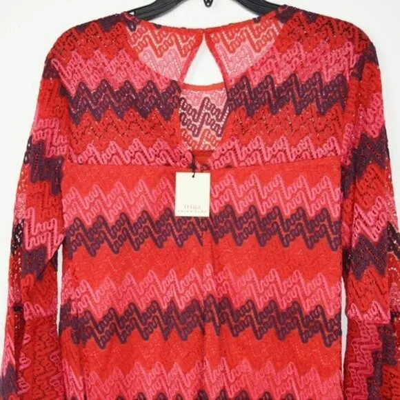 NWT TRINA TRINA TURK Lovey Bell Sleeves Chevron Print Party Mini Dress