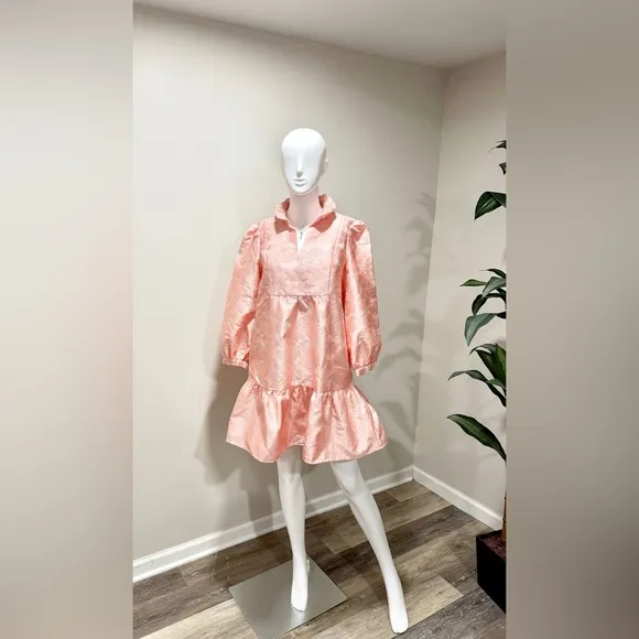 NWT Tuckernuck Bellini Fil Coupé Palmerston Dress M Pink Ruffle Mini Retail $228
