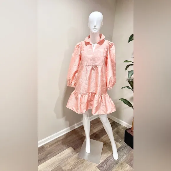 NWT Tuckernuck Bellini Fil Coupé Palmerston Dress M Pink Ruffle Mini Retail $228