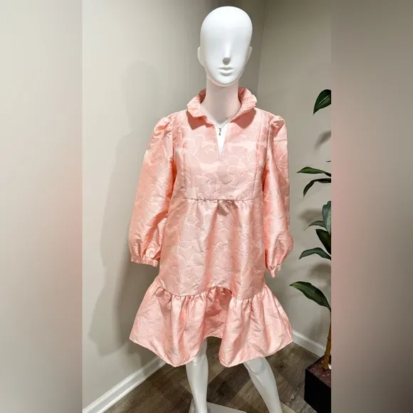 NWT Tuckernuck Bellini Fil Coupé Palmerston Dress M Pink Ruffle Mini Retail $228