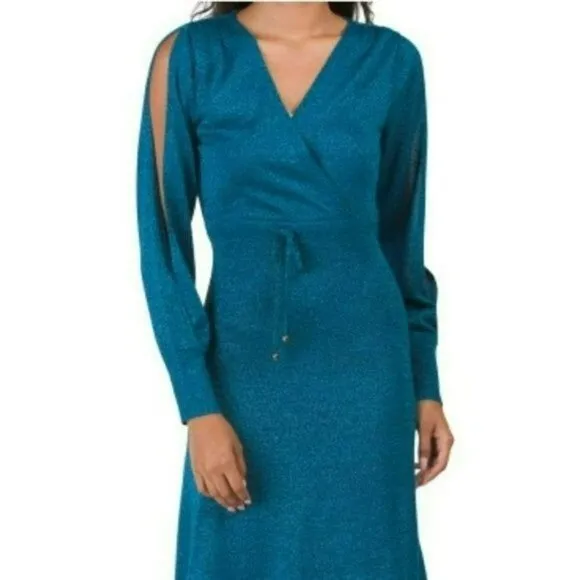 NWT Vertigo Paris Surplice V-Neck Split Sleeve Hi-low Hem Metallic Shimmer Party