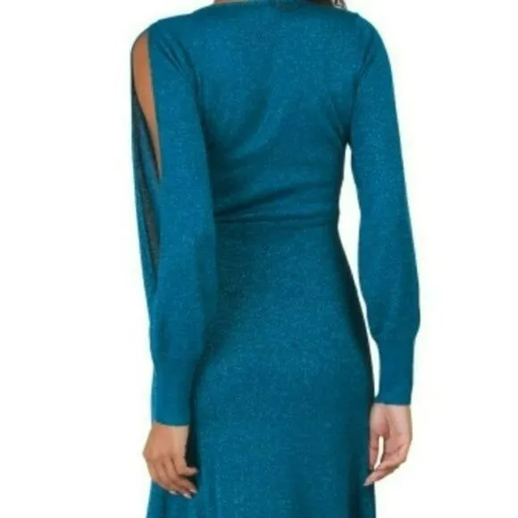 NWT Vertigo Paris Surplice V-Neck Split Sleeve Hi-low Hem Metallic Shimmer Party