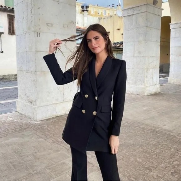 NWT * Zara Double Breasted Long Blazer Jacket