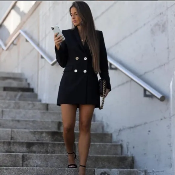 NWT * Zara Double Breasted Long Blazer Jacket