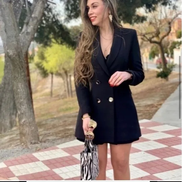 NWT * Zara Double Breasted Long Blazer Jacket