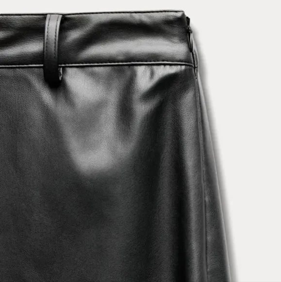 NWT- Zara Faux Leather Layered Skirt XL Black