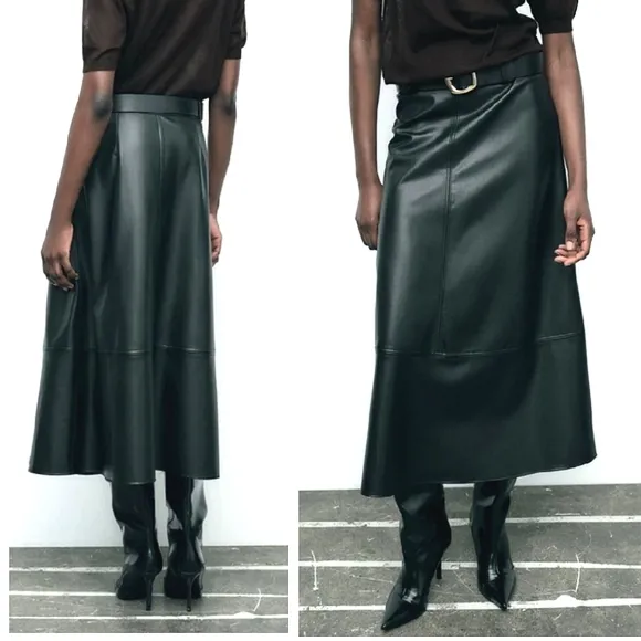 NWT- Zara Faux Leather Layered Skirt XL Black