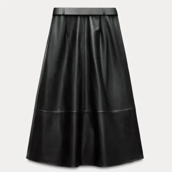 NWT- Zara Faux Leather Layered Skirt XL Black