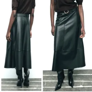 NWT- Zara Faux Leather Layered Skirt XL Black