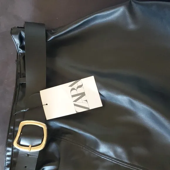 NWT- Zara Faux Leather Layered Skirt XL Black
