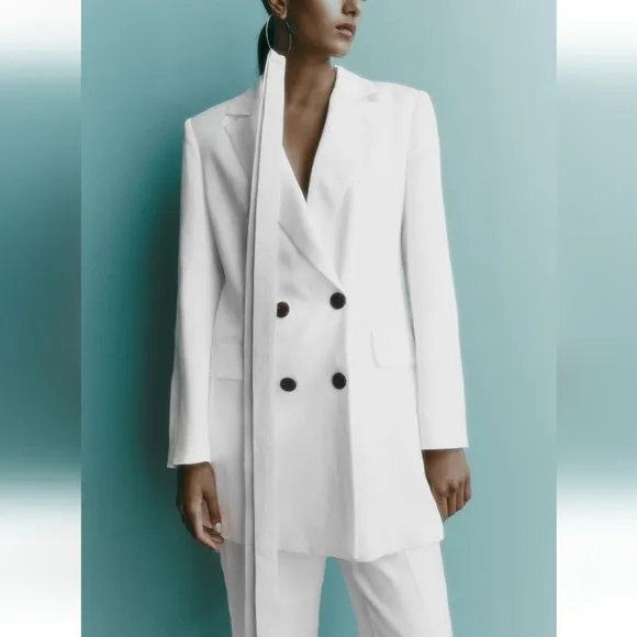 NWT * Zara White Satin Effect Blazer