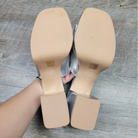 Oasis Society Annalise silver square toe chunky platform heeled sandals