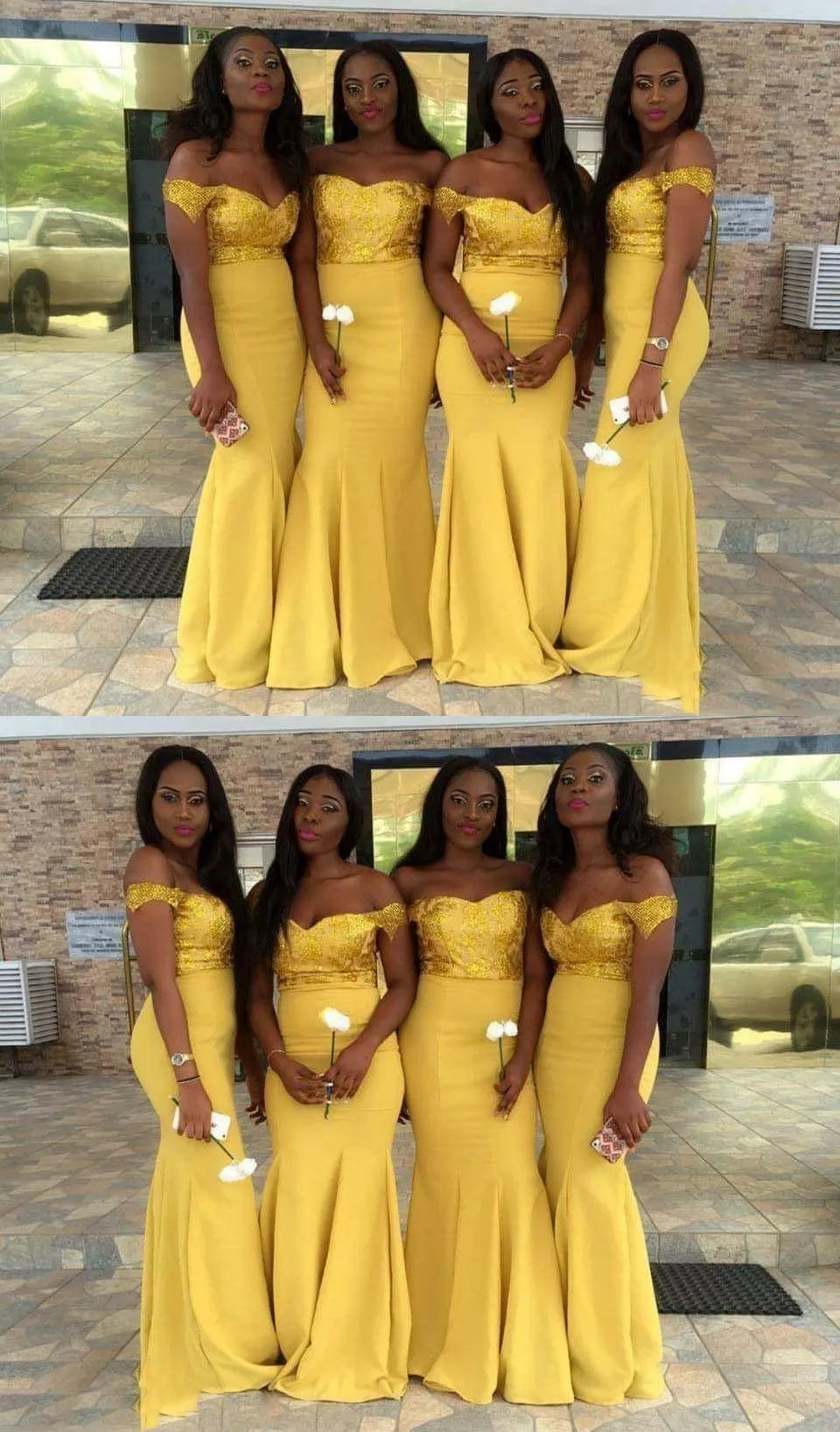 Off Shoulder Mermaid Yellow Long Formal Modest Cheap Bridesmaid Dresses Online, WG291