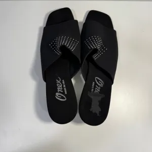 Onex Gena Black Suede Rhinestone Studded Detail Sandals Wedge Slides Evening 11