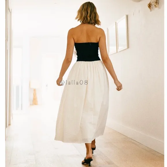 Paper Heart Anthropologie Strapless Black and Cream Maxi Dress