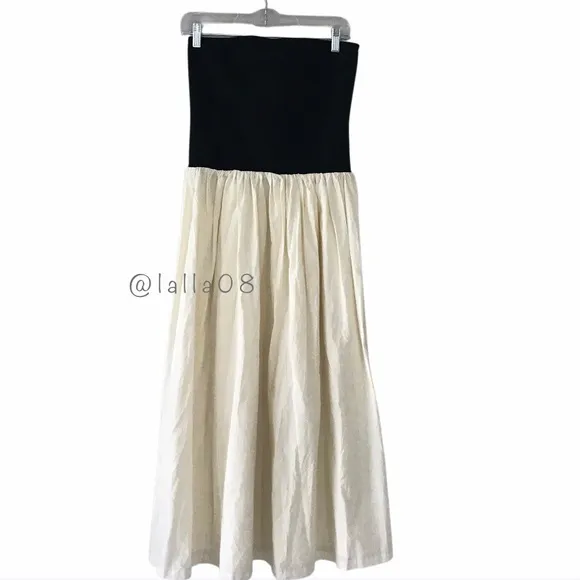 Paper Heart Anthropologie Strapless Black and Cream Maxi Dress