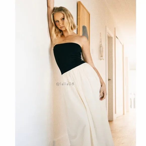 Paper Heart Anthropologie Strapless Black and Cream Maxi Dress