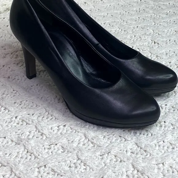 Paul Green Black Real Leather Pumps Heels, Women's Shoes, Size‎ 7.5