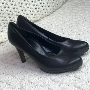 Paul Green Black Real Leather Pumps Heels, Women's Shoes, Size‎ 7.5