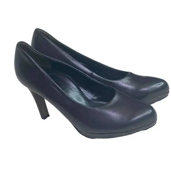 Paul Green Black Real Leather Pumps Heels, Women's Shoes, Size‎ 7.5