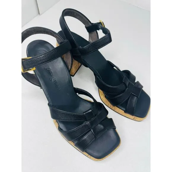Paul Green Tina Classic Black retro Fisherman heeled sandal  size 7.5UK / US 10