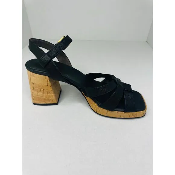 Paul Green Tina Classic Black retro Fisherman heeled sandal  size 7.5UK / US 10