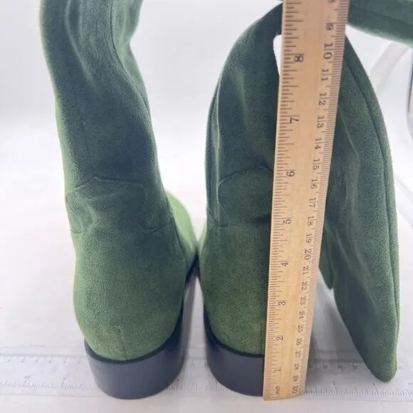 Pazzion Women Almond Toe Knee High Boots with Partial Zipper Stretchy Green Shoe