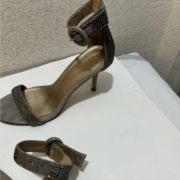 Pella Moda Evening Sandals 8.5 M heels gray jeweled