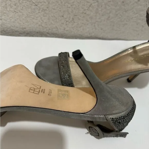 Pella Moda Evening Sandals 8.5 M heels gray jeweled