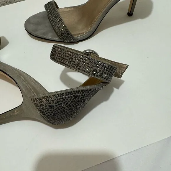 Pella Moda Evening Sandals 8.5 M heels gray jeweled