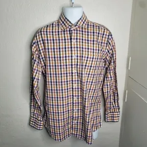 Peter Millar Plaid Button Down Shirt Men Size Medium Orange Purple