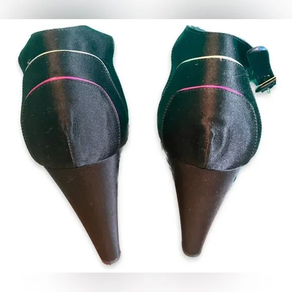 Pierre Hardy Black Satin Neon Trim Peep-Toe Heels Euro 40